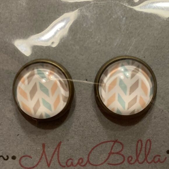 Blue, Coral, Cream & Tan Cabochon Earrings - Picture 2 of 4